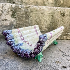 French Ironstone Asparagus Serving Dish: Vintage Majolica Barbotine Decor