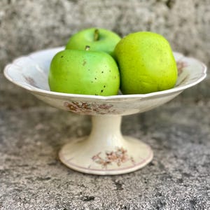 French antique ironstone compotier, coup, footed fruit stand, with transfer ware pattern