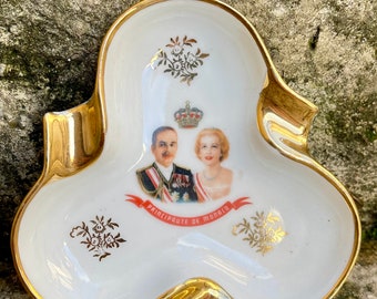 Vintage ashtray prince rainier monaco princess grace souvenir, limoges porcelain, france