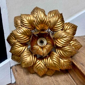 Hans Kögl Design Flower-Shaped Gilt Metal Four-Light Wall or Ceiling Lamp, 1970s