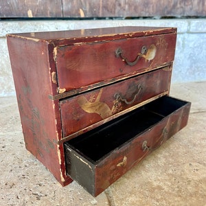 Antique Japanese Lacquer Small Chest of drawers Tansu Style Jewelry Box 1800&#39;s