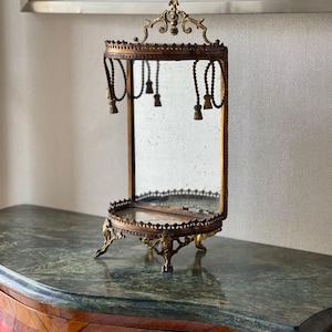 Antique French Gilt Bronze Mirrored table top display stand vitrine.
