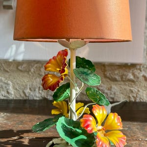 Vintage French Toleware Flower Table Lamp