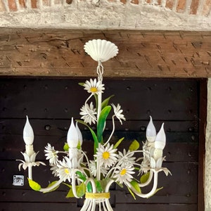 Beautiful Vintage French Daisy Flower Tole Chandelier with 5 branches image 10