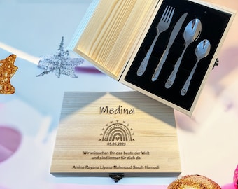 Children's cutlery with engraving / name / including wooden box / Personalized with name / Gift idea / Birth / Personalized / Baptism gift