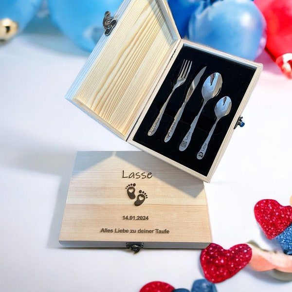 Children's cutlery with engraving / Safari / including wooden box / Personalized with name / Gift idea / Birth / Personalized / Baptism gift