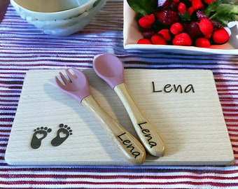 Children's cutlery & boards personalized - fork spoon with engraving, children's tableware, baby gift birth, gift, baptism gift, baptism,