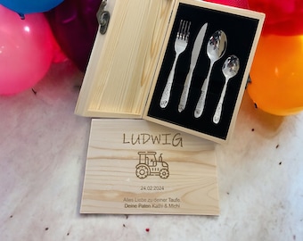 Children's cutlery with engraving / Safari / including wooden box / Personalized with name / Gift idea / Birth / Personalized / Baptism gift