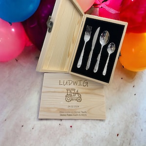 Children's cutlery with engraving / Safari / including wooden box / Personalized with name / Gift idea / Birth / Personalized / Baptism gift image 1