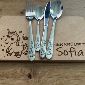 Children&#39;s cutlery with engraving / Unicorn / Wooden box colored / Personalized with name / Gift idea / Birth / Personalized / Christening gift