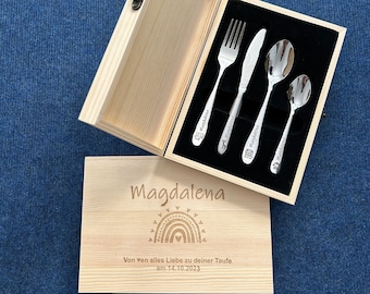 Children's cutlery with engraving / Safari / including wooden box / Personalized with name / Gift idea / Birth / Personalized / Baptism gift