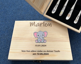 Kinderbesteck mit Gravur /Afrika / inklusive Holzbox / Personalisiert mit Namen / Geschenkidee / Geburt / Personalisiert / Taufgeschenk