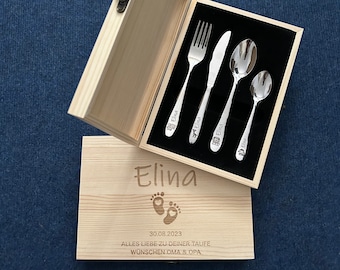 Children's cutlery with engraving / Safari / including wooden box / Personalized with name / Gift idea / Birth / Personalized / Baptism gift