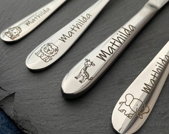 Children's cutlery with engraving / Animals / Personalized with name / Gift idea / Birth / Baby / Cutlery / Stainless steel / Christening gift