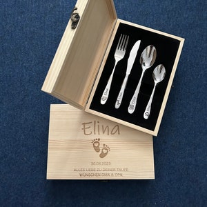 Children's cutlery with engraving / Safari / including wooden box / Personalized with name / Gift idea / Birth / Personalized / Baptism gift image 1