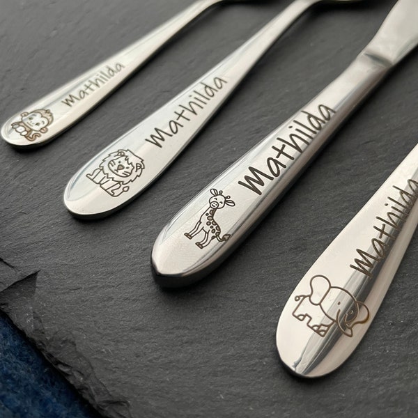 Children's cutlery with engraving / animals / personalized with name / gift idea / birth / baby / cutlery / stainless steel / christening gift