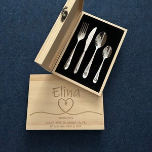 Children's cutlery with engraving / Safari / including wooden box / Personalized with name / Gift idea / Birth / Personalized / Baptism gift