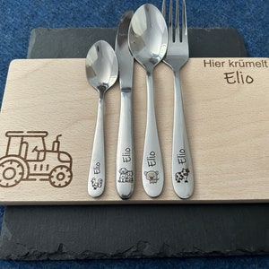 Children's cutlery with engraving / Farm / Personalized with name / Gift idea / Birth / Personalized breakfast board / Christening gift image 1