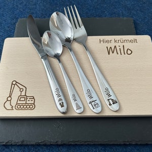 Children&#39;s cutlery with engraving / construction site / personalized with name / gift idea / birth / baby / cutlery / stainless steel / christening gift