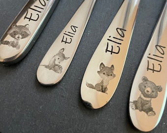Children's cutlery with engraving / Animals / Woodland animals / Personalized with name / Gift idea / Birth / Baby / Cutlery / Christening gift