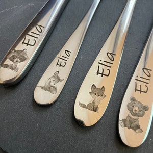 Children's cutlery with engraving / animals / forest friends / personalized with name / gift idea / birth / baby / cutlery / christening gift image 1