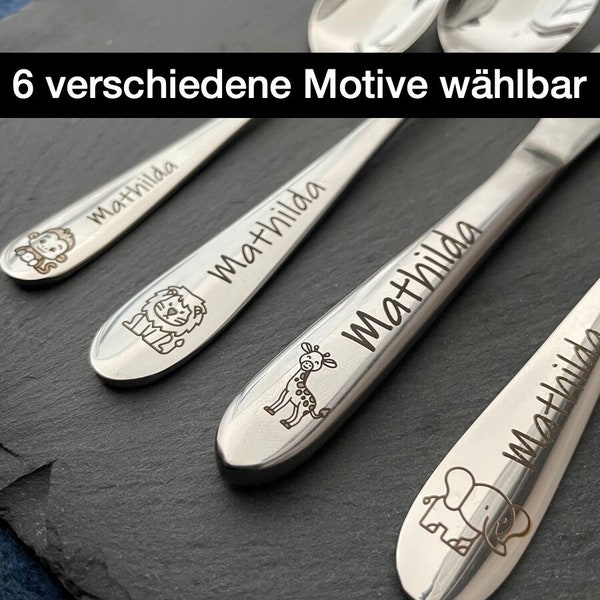 Children's cutlery with engraving / animals / personalized with name / gift idea / birth / baby / cutlery / stainless steel / christening gift