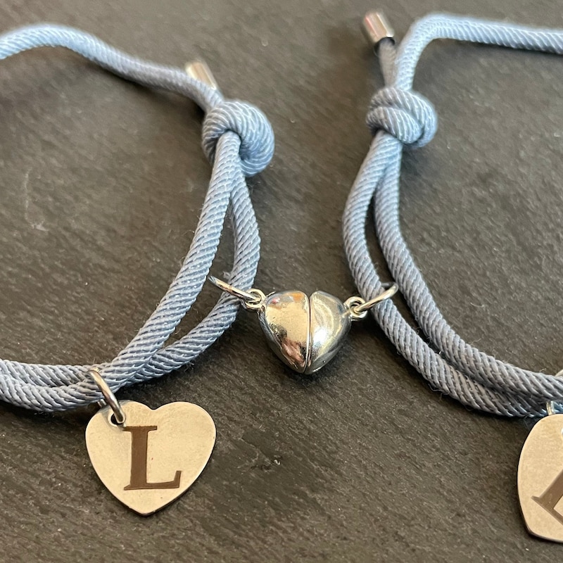 2 Bracciali Magnetici Puzzle Cuore In Acciaio Inox - Lui & Lei, Amore Vero