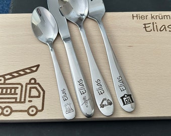 Children's cutlery with engraving / fire brigade / personalized with name / gift idea / birth / personalized breakfast board / baptism gift