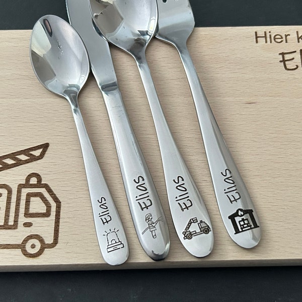 Children's cutlery with engraving / fire brigade / personalized with name / gift idea / birth / personalized breakfast board / baptism gift