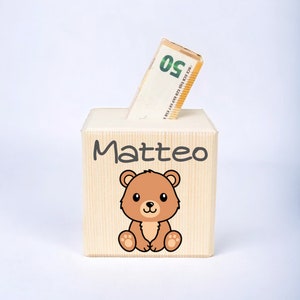 Money box personalized animals Birth gift Christening gift Money box child Money box with name Money box wood Piggy bank Bär