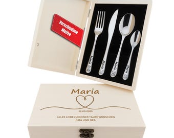 Children's cutlery with engraving / Safari / including heart-shaped wooden box / Personalized name / Gift idea / Birth / Christening gift