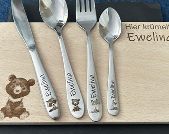 Children's cutlery with engraving / Forest animals / Personalized with name / Gift idea / Birth / Personalized breakfast board / Christening gift