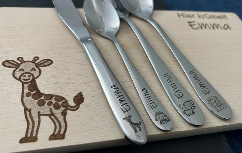 Children's cutlery with engraving / Safari / Personalized with name / Gift idea / Birth / Personalized breakfast board / Christening gift image 4
