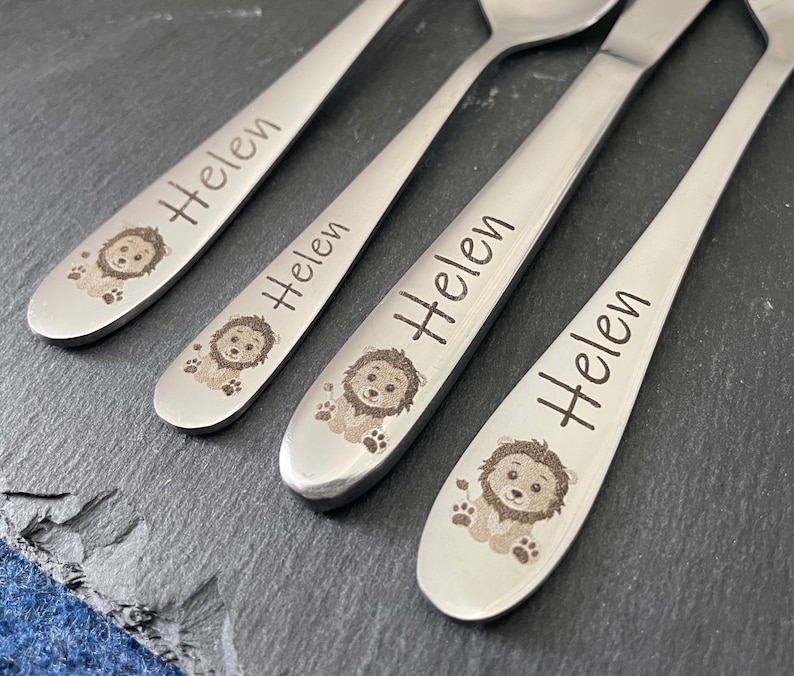 Children's cutlery with engraving / Safari / including wooden box / Personalized with name / Gift idea / Birth / Personalized / Baptism gift Baby Löwe mit Box