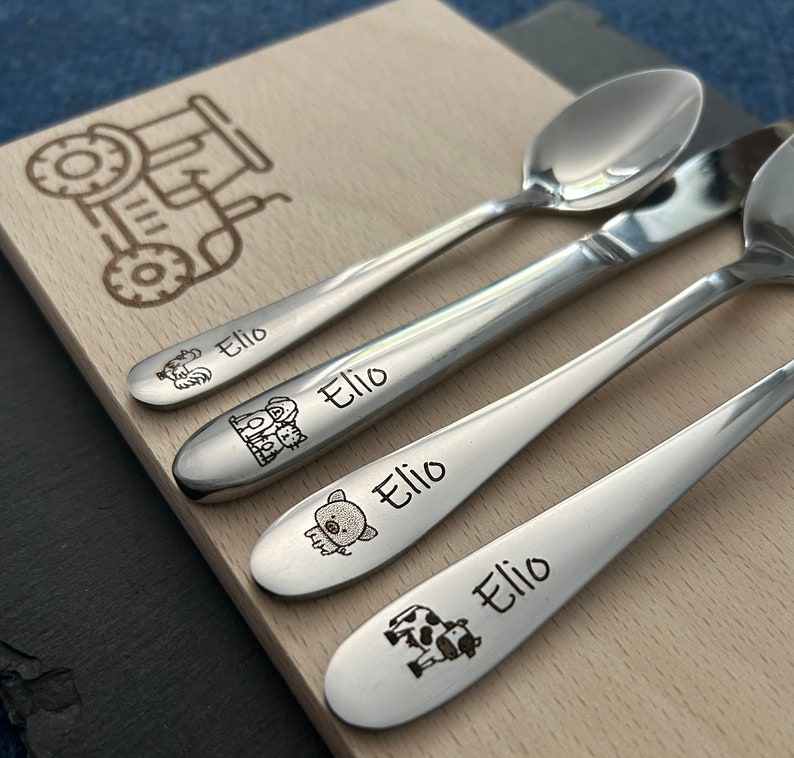 Children's cutlery with engraving / Farm / Personalized with name / Gift idea / Birth / Personalized breakfast board / Christening gift image 3