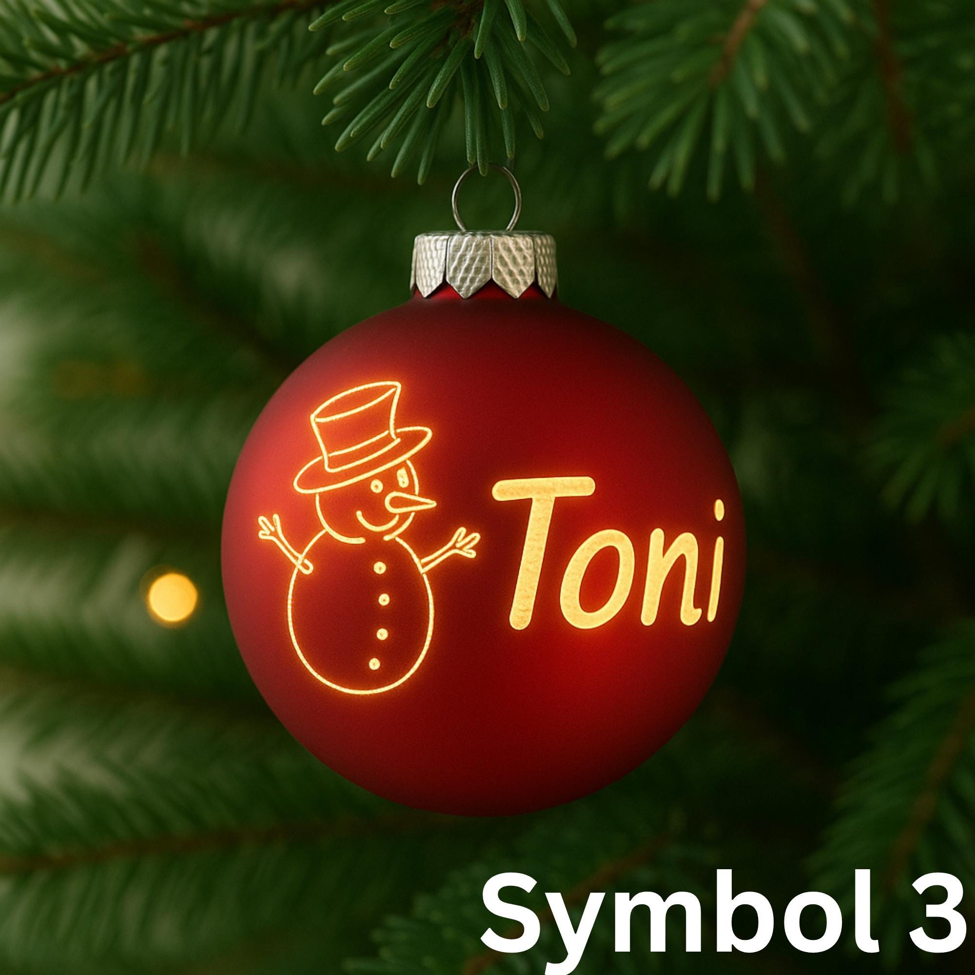 Personalisierte beleuchtete Weihnachtskugel mit Namen & Datum | LED Christbaumkugel mit Symbol | Geschenk zur Taufe, Geburt, Hochzeit