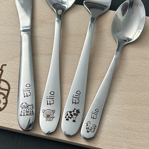 Children's cutlery with engraving / Farm / Personalized with name / Gift idea / Birth / Personalized breakfast board / Christening gift image 5