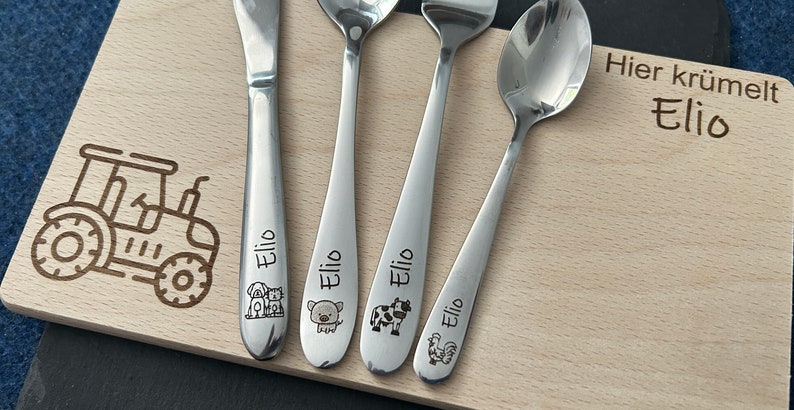 Children's cutlery with engraving / Farm / Personalized with name / Gift idea / Birth / Personalized breakfast board / Christening gift image 5