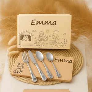 Personalized children's cutlery horse with engraving – name cutlery for girls, gift for christening, birthday or school enrollment horse motif