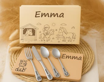 Personalized children's cutlery horse with engraving – name cutlery for girls, gift for christening, birthday or school enrollment horse motif