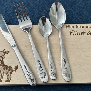 Children's cutlery with engraving / Safari / Personalized with name / Gift idea / Birth / Personalized breakfast board / Christening gift image 1