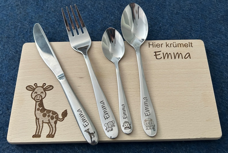 Children's cutlery with engraving / Safari / Personalized with name / Gift idea / Birth / Personalized breakfast board / Christening gift image 1