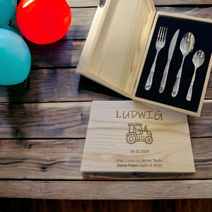 Children's cutlery with engraving / Safari / including wooden box / Personalized with name / Gift idea / Birth / Personalized / Baptism gift Mit Kiste