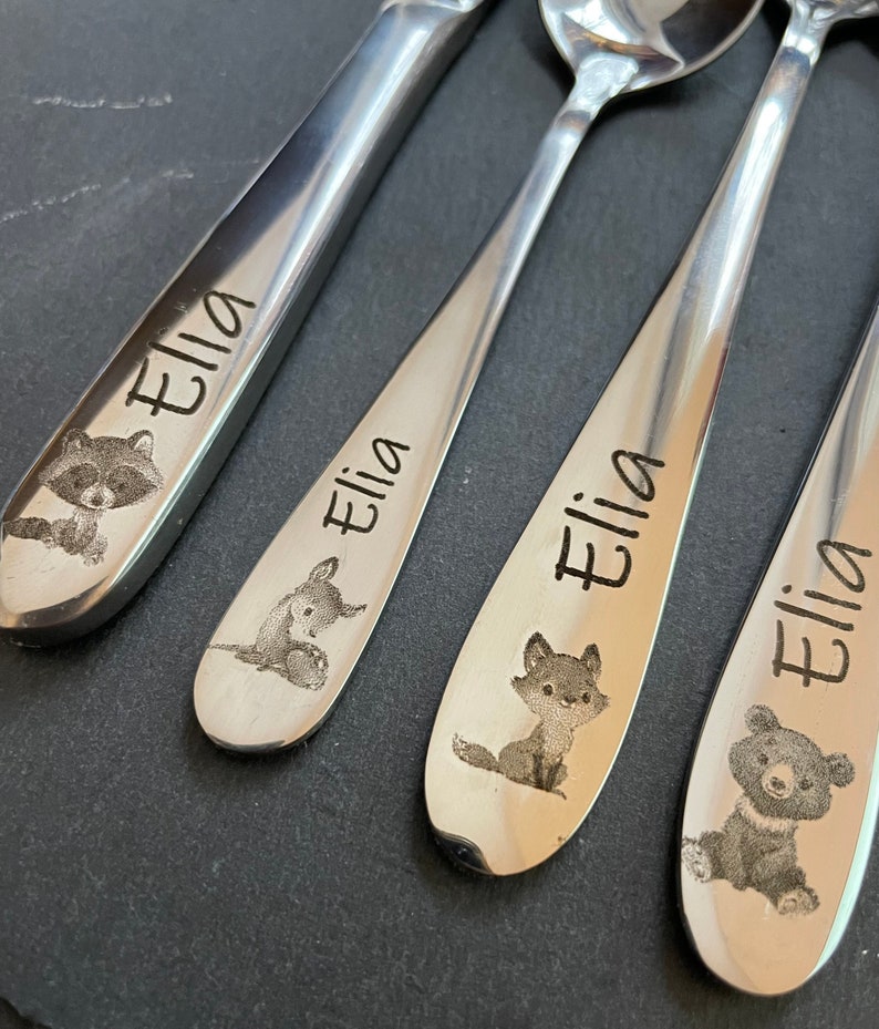 Children's cutlery with engraving / animals / forest friends / personalized with name / gift idea / birth / baby / cutlery / christening gift image 1