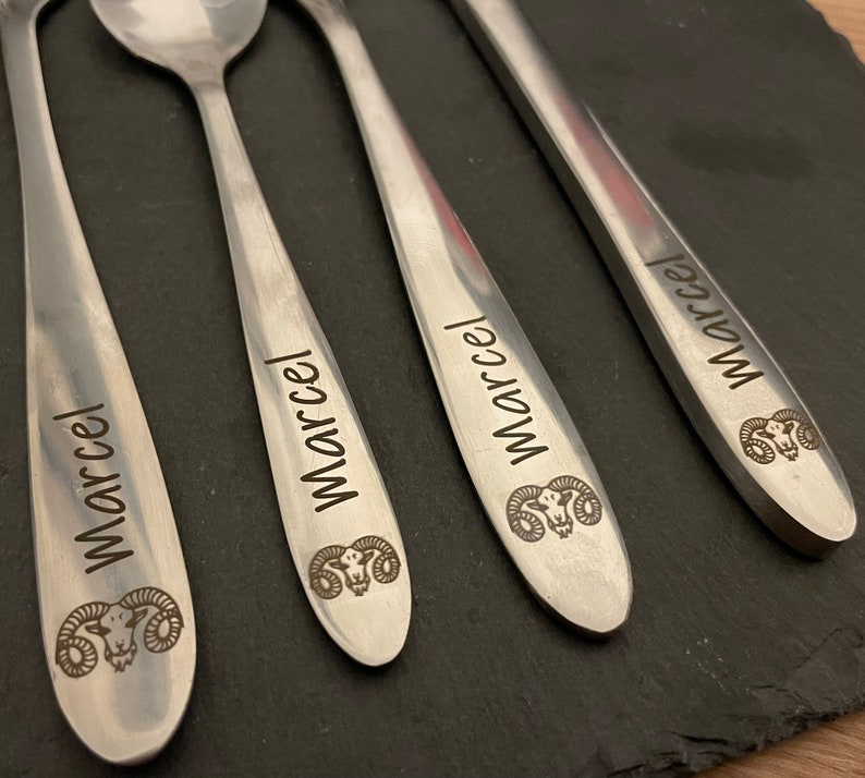 Cutlery engraving, cutlery set personalized, spoon, zodiac, party, gift, wedding, tableware, set, kitchen, stainless steel, gift idea image 1