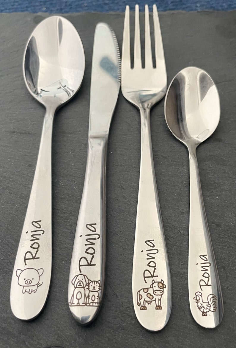 Children's cutlery with engraving / Safari / including wooden box / Personalized with name / Gift idea / Birth / Personalized / Baptism gift image 6