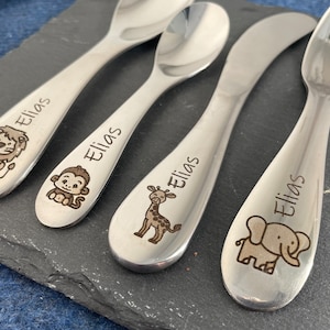 Children&#39;s cutlery with engraving / animals / personalized with name / gift idea / birth / baby / cutlery / stainless steel / christening gift