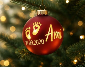 Verlichte kerstbal, gepersonaliseerde kerstboombal met naam, doopcadeau, geboortecadeau, kerstversiering, boomversiering