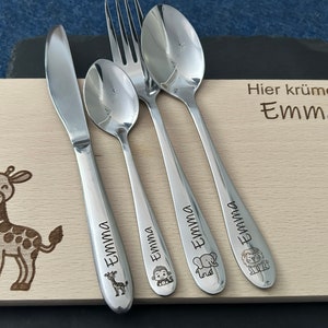 Children's cutlery with engraving / Safari / Personalized with name / Gift idea / Birth / Personalized breakfast board / Christening gift image 2