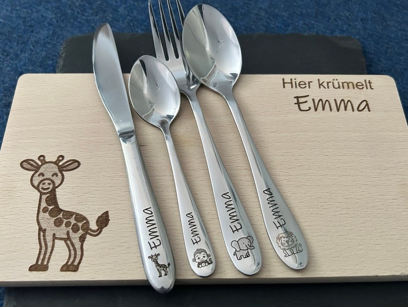 Children's cutlery with engraving / Safari / Personalized with name / Gift idea / Birth / Personalized breakfast board / Christening gift image 2